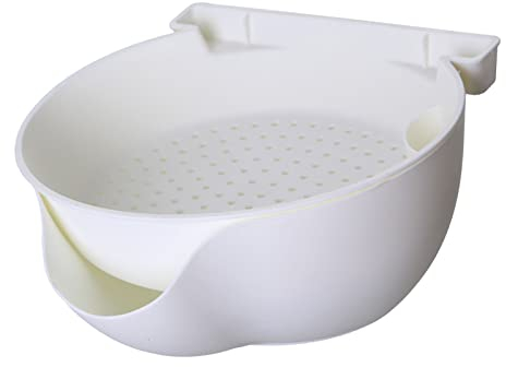 YLSZHY Colador Giratorio, Colador con Juego de Tazones para Mezclar, Colador de Pasta, Limpiador de Frutas, Cesta de Colador de Frutas de 2 Capas de Plástico con Soporte para Teléfono para(Blanco)