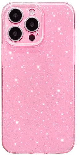 Hython Case for iPhone 12 Pro Max Case Glitter Cute Sparkly Shiny Bling Sparkle Phone Cases 6.7, Thin Slim Fit Soft TPU Bumper Shockproof Rubber Protective Cover for Women Girls Girly, Bright Pink