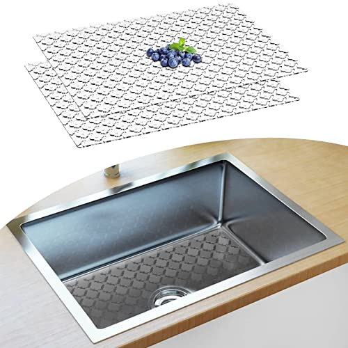 Yiter Sink Mats Pack of 2, Cut to Size Kitchen Sink Protector Mat for Stainless Steel, Porcelain, Ceramic Sink, Versatile Draining Board Drying Mats for Bathroom, Kitchen (Clear)