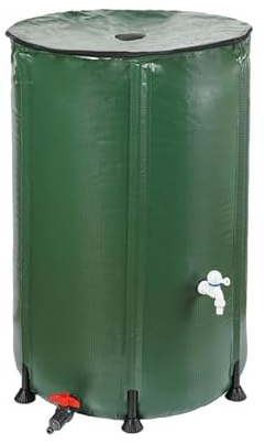 Dehner Tonneau de Pluie Pliable, réservoir d'eau de Pluie extérieur, diamètre env. 70 m, Volume 380 l, avec Robinet d'écoulement, PVC, Vert foncé
