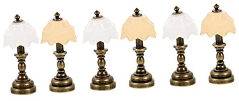 UPKOCH 6 Pcs Dolls House Lights Accessories, 1:12 Scale White &Brown Lamps, Miniature Bedroom Floor Lights, Living Room, Dolls House Furniture Lighting
