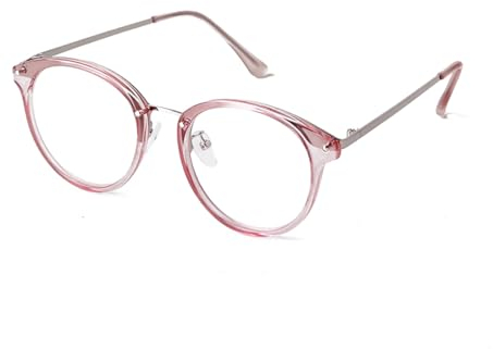 ADEWU Rund Brille mit Blaulichtfilter Fake Brille Ohne Stärke Brillenfassungen für Damen Herren (Transparent Pink-Silber)