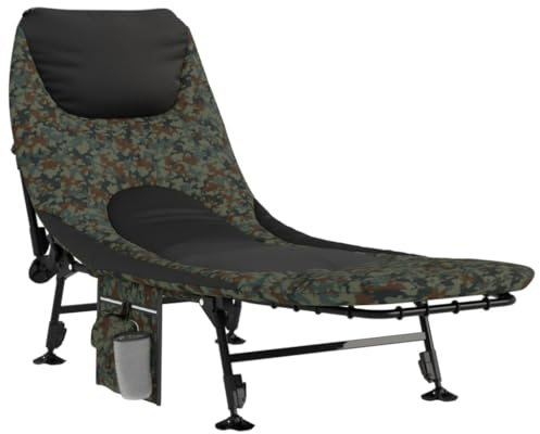 vidaXL Angelliege, Campingliege mit Verstellbaren Schlammbeinen, Klappbar Karpfenliege für Außenbereich, Klappliege Feldbett, Tarnmuster