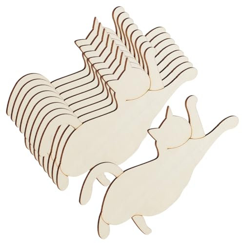AHANDMAKER 10 Stück Holz-Katzen-Ausschnitte, 6 x 3.5 Zoll Katzenform, Unlackierte Holzausschnitte, Blanke Holzkatzen-Holzanhänger Für Zuhause, Haustiere, Mottoparty, Wanddeko Tiere, DIY-Basteln