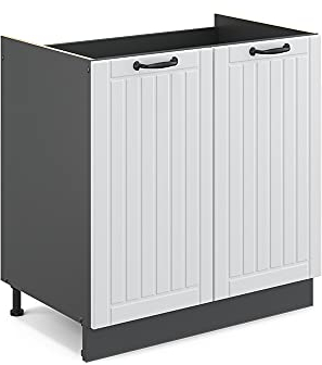 Vicco Spülenunterschrank Fame-Line, Weiß Landhaus/Anthrazit, 80 cm, AP Anthrazit