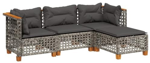 vidaXL Garten Sofa Garnitur 4-TLG., Gartenmöbel Set mit Kissen, Sitzgruppe für Garten Terrasse, Sitzgarnitur Lounge Modular, Grau Poly Rattan