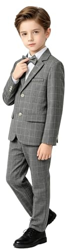 LOLANTA Boys 3 Piece Check Suit, Wedding Blazer and Trousers Set | Kids Wedding Suit with Bow Tie, Perfect for Christenings Communion Parties, 2-14 Years
