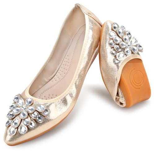 Padgene Women's Casual Toe Ballet Flats, Ladies Ballerina Flats Girls Fashionable Ballet Pumps Dolly Shoes Womens Stylish Comfy Office Driving Flat Shoes Slip On Loafers