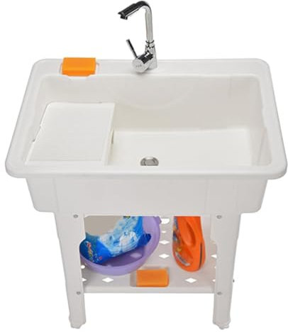 Fregadero Independiente para Lavandería, Lavabo De Plástico PP con Estante De Almacenamiento Inferior Y Pies Ajustables, Lavabo Interior Y Exterior para Lavar Ropa a Mano