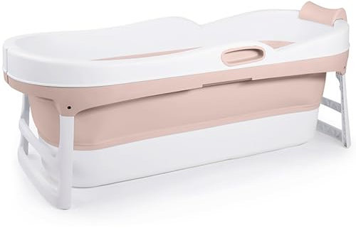 HelloBath® Faltbare Badewanne XXL 147x63x52 cm für Erwachsene | Tragbare Badewanne mit Kopfstütze & verlängerbarem Ablaufschlauch (3 m) | Mobile für Dusche & Outdoor | Sand