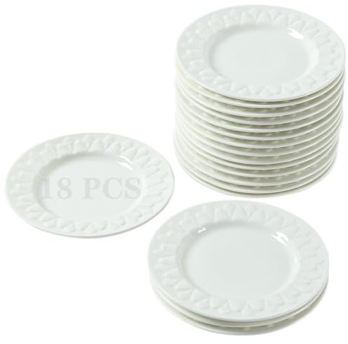 6 Inch Porcelain Appetizer Plates Set of 18, Small Dinner Plates, Dessert Salad Plates, White Leaves Shaped Serving Dishes for Cake, Snack, Ice Cream, Waffles, Microwave, Oven, and Dishwasher Safe