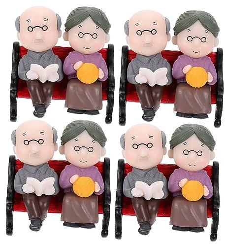 MERRYHAPY 4 Sets Schwiegereltern Puppe Opa Oma Statue Modell Oma Mini Puppenhaus Zubehör Puppenhaus Dekorationen Auto Gadgets Mini Babypuppen Mikro Landschaftsdekoration Paar