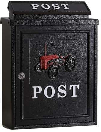 AHUFGN Briefkasten, Villa Briefkasten, regendicht, altmodisch, englische Villa, Briefkasten, Outdoor, Briefkasten, kreativer Briefkasten, Posteingang (Traktor rot)