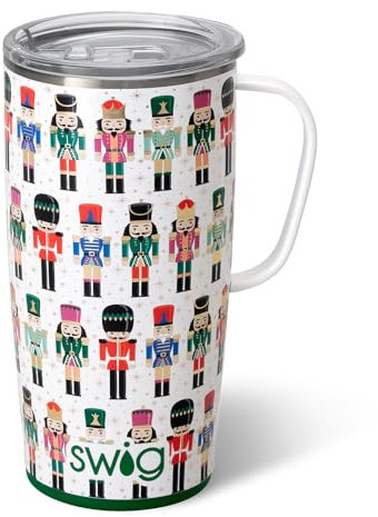 Swig Life 22oz Travel Mug, Insulated Tumbler with Handle and Lid, Cup Holder Friendly, Dishwasher Safe, Stainless Steel, Travel Coffee Cup, Insulated Mug (Classic Nutcracker)