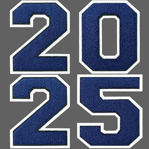 SOYCEV 4PCS Iron on Number Patches 2025 Blue Chenille Numbers Patches 2025 Number Patches Letterman Jacket Patches for Clothing