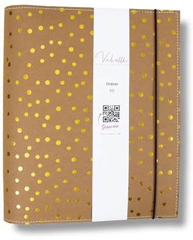 Ringbuch, goldene Punkte, A5, Personal, A6, undatiert, 2-fach und 6-fach Ringbuch, SnapPap, im Set mit 60 Blättern, 120g Papier, dots oder blanko, handmade
