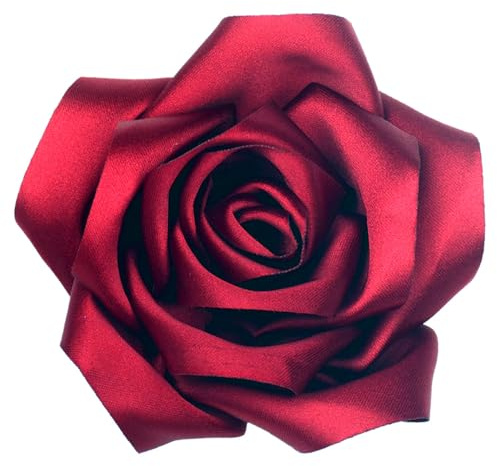 Große zierliche Rosen-Brosche aus Satinstoff, Haarnadel für Damen, Weinrot