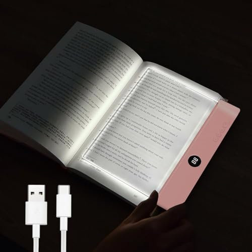 Justup Lightwedge-Buchlicht, LED 3-Farben Buchlampe Augenschutz Tragbares Platten-Buch-Leselampe, Wiederaufladbare Dimmen Timer Buch Lampe, Flache Leseleuchten für Bücher im Bett (Rosa)