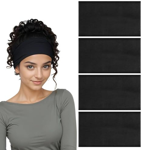 Damen Haarband 4 Stück Schwarz 15cm Breites Stirnband Yoga Fitness Rutschfestes Haarbänder Weiches Schweißabsorbierendes Elastisches Sport Stirnband für Frauen Laufen Yoga Übung