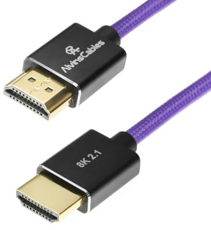 Alvin's Cables Câble HDMI vers HDMI 8K 2.1 8K@60Hz 4K@120Hz haute vitesse pour Atomos Ninja pour Sony FS5 FS7 FX9,BMPCC pour Canon C300 C500 Câble spirale tressé violet