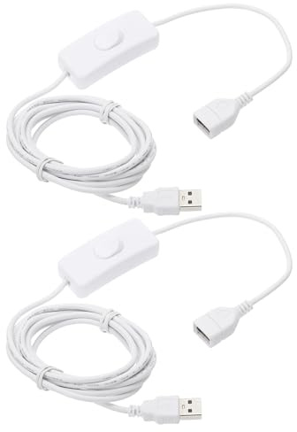sourcing map USB Extension Cable with ON/Off Toggle Switch 2m USB Male to Female Extension Cord for Desk Lamp Fan LED Light Strip White Pack of 2