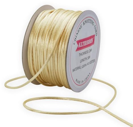 KLTRIBBON Filo di seta macramè intrecciato, color champagne, 2 mm, per braccialetti fai da te con nodo cinese in raso, 50 m