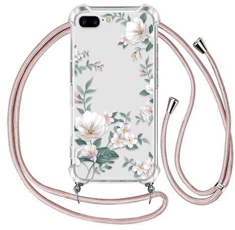 Ciciber Ttusy Handykette Hülle für iPhone 7 Plus /8 Plus mit Band, Stoßfest Durchsichtig Muster Blumen Case Weiches Silikon Schutzhülle mit Kordel zum Umhängen Necklace HandyHülle, 03