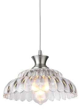 ZTTECH Vintage Glas Pendelleuchte 30cm Höhenverstellbar E27 Hängelampe für Küche Esszimmer Schlafzimmer Wohnzimmer (Silber+Transparent)