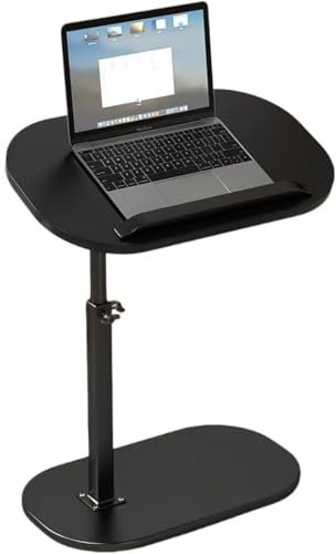 AHSBND Side Table Lifting Laptop Desk: C Shaped End Tables Adjustable Height 360° Swivel Tabletop That Slide Under Bedside Nursing for Coffee Couch Sofa Bathtub (Lift + Flip Black)