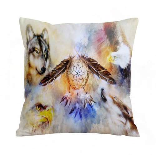 ERRTU Kissenbezug 50x50 cm,Traumfänger mit Federn und Ornamenten im indischen Stil.,Dekokissen Kissenbezüge Deko Kissen Bezug Wohnzimmer Zierkissen für Sofa Stuhl Bett Garten