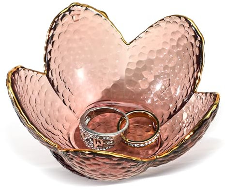 Lusofie Decorative Bowl Flower Shape Trinket Dish Small Crystal Glass Ring Trinket Tray for Women Unique Gift for Decorating Room Bedroom Rings Earrings Necklace Storage Jewellery Holder(Purple)