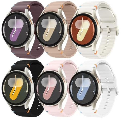 Msksjer Correa Deportiva Compatible con Samsung Galaxy Watch 7/6/5/4 40mm 44mm Hombre Mujer, No Gap 20mm Suave Silicona Correas para Galaxy Watch FE 40mm/6 Classic 43mm 47mm, 6 Pack Pulsera