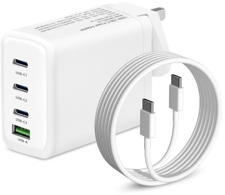 SEYGSTG 100W USB C Charger 4-Ports GaN Fast Wall Charger with Charging Cable Compatible with Mac Book Pro/Air iPad iPhone 16/15 Pro Max Galaxy S23 Ultra Steam Deck XPS and All USB C Devices