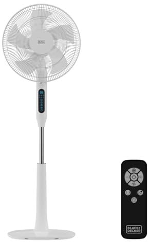 Black+Decker – Ventilateur sur Pied BXEFP30E, 30W, 24 Vitesses, Modes Normal, Naturel et Nuit, Minuterie 15h, Silencieux, Oscillation Automatique, Hauteur Réglable 118-138 cm, Écran LED