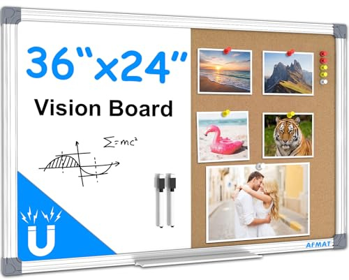 AFMAT Kombitafel Kork-Pinnwand Whiteboard Kombination 60x90 cm, Trocken Abwischbare Magnettafel und Korktafel,Magnetische,Magnettafel White Board Korktafel Kombination für Büro,Homeoffice,Schule,Küche