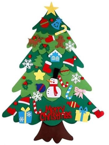 Filz, Weihnachtsbaum, mit LED-Lichterkette, 3 Meter, 21 abnehmbare Ornamente, 98 x 70 cm, DIY, Filz, Weihnachtsbaum, Dekoration, künstlicher Weihnachtsbaum, Filz, zum selbst Dekorieren