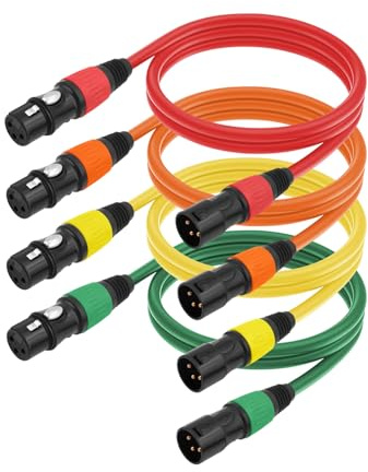 Zunate XLR-Kabel, 4 Stück, Stabiles Mikrofonkabel, 1,8 M, XLR-Stecker auf Buchse, Mikrofon, Symmetrischer Lautsprecher für Bühnenaufführungen, Studioaufnahmen (1M)