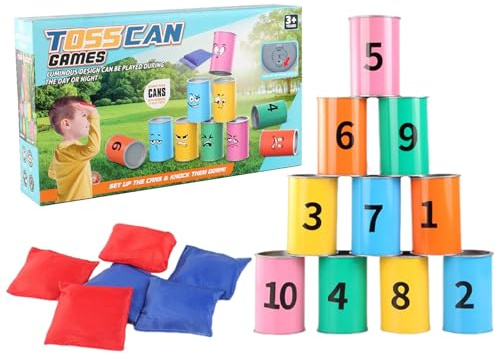 Tin Can Alley Game - Metal Target Game, Beanbag Throwing Kit | Children Active Play Garden Backyard Activity, Interactive Outdoor Carnival Party Skill Toy For Boys Girls
