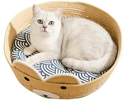 Panier Caverne pour Chat Nid de couchage tissé et lavable pour animal de | Caverne pour chien pour chatons, chiots, jardin, cour, grange et cours