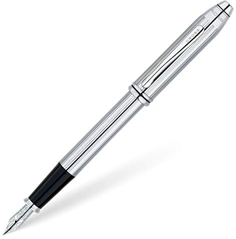CROSS Townsend Lustrous Chrome Fountain Pen with Stainless Steel Medium Nib incl. Luxury Gift Box – Refillable Cartridge Pen
