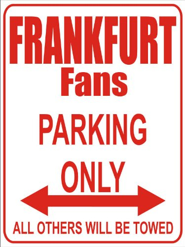 INDIGOS UG - Parking Only - Frankfurt - Garage/Carport - Parkplatzschild 32x24 cm weiß/rot - Alu-Dibond - Folienbeschriftung