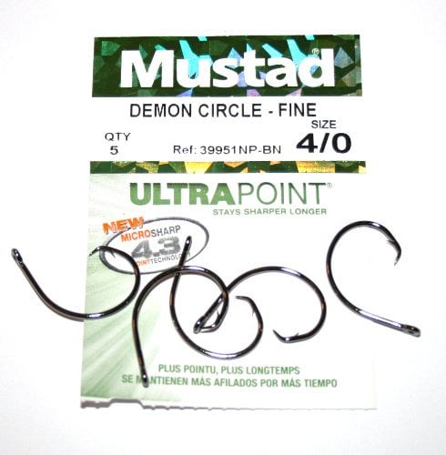 Mustad Demon Circle Hooks Fine 39951NP-BN size 4/0 Qty 5
