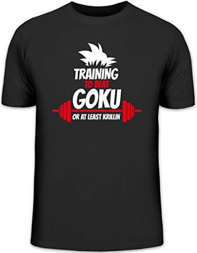 Training to Beat Goku Or at Least Krillin, Grillen Herren T-Shirt Herrenshirt Funshirt, Größe: XL,schwarz