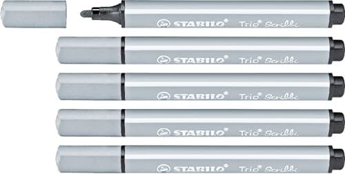 STABILO - Gefederter Dreikant-Filzstift - Trio Scribbi - 5er Pack - elefantengrau