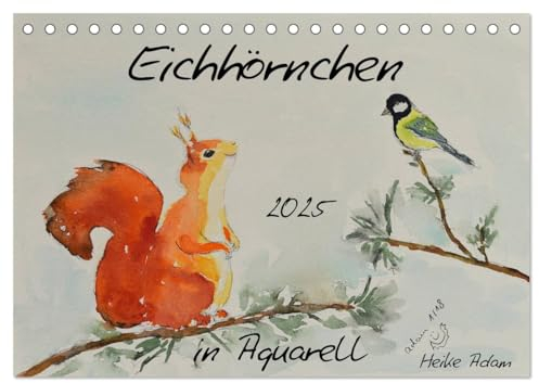 Eichhörnchen in Aquarell (Tischkalender 2025 DIN A5 quer), CALVENDO Monatskalender: Eichhörnchen, liebevoll gemalt in Aquarelltechnik (CALVENDO Tiere)
