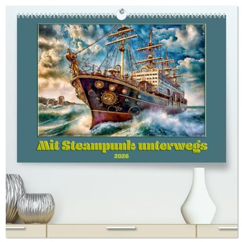 Mit Steampunk unterwegs (hochwertiger Premium Wandkalender 2026 DIN A2 quer), Kunstdruck in Hochglanz: Volldampf, retro-futuristisch (CALVENDO Kunst)