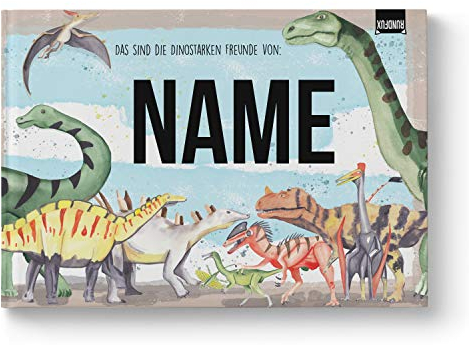 Dino-Freundebuch für Schule und Kindergarten mit Dinosauriern & Dinoposter | Personalisiert mit Wunschnamen - Geschenkidee Mädchen | Jungs