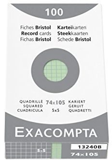 Exacompta 13240B Packung (mit 100 Karteikarten, 250 g, in einer wiederverwendbaren Schachtel, DIN A7, 7,4 x 10,5 cm, kariert, ideal für die Schule) grün