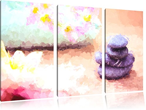 Fleur de Lotus sur Zen Stone Photo sur Toile 3 pièces | Taille: 120x80 cm| Peinture Murale | Art Print | prêt Couvert