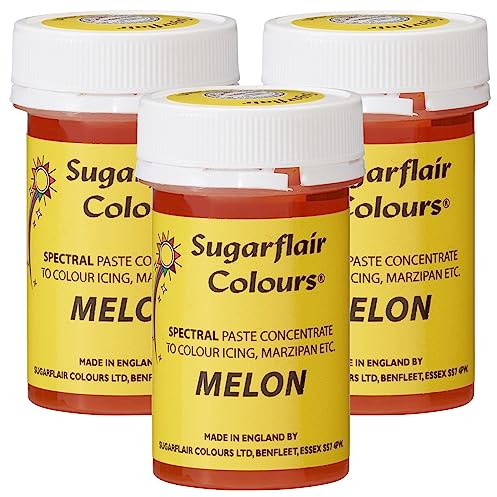 Sugarflair Spectral Melon Food Colouring Paste, Highly Concentrated for Use with Sugar Pastes, Buttercream, Royal Icing or Cake Mix, Vibrant Colour Dye - 25g (Pack of 3)